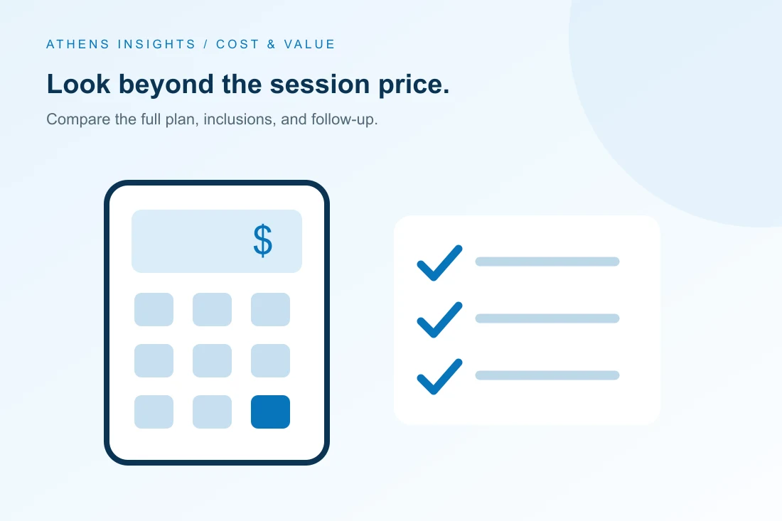 Illustration of a calculator and treatment-cost checklist