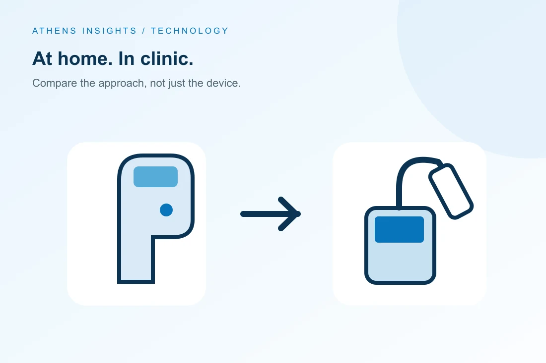 Illustration comparing a home light device and a clinic laser system