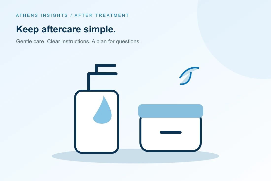 Gentle skincare containers illustrating an aftercare routine